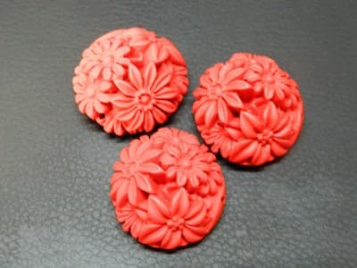 31MM Large Red Cinnabar Floral Flowers Pendant Beads - Jewelers Cinnabar Round - Thumbnail 5