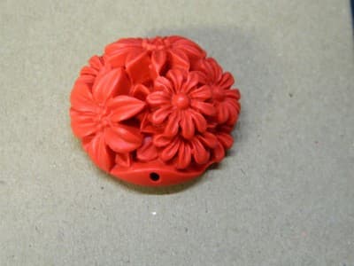31MM Large Red Cinnabar Floral Flowers Pendant Beads - Jewelers Cinnabar Round - Thumbnail 7