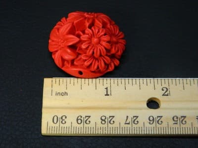 31MM Large Red Cinnabar Floral Flowers Pendant Beads - Jewelers Cinnabar Round - Thumbnail 8
