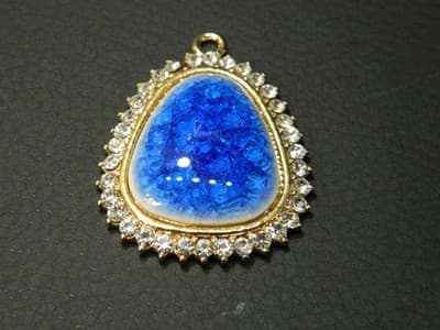 40MM Flat Drop Porcelain & Rhinestone Gold Necklace Pendant -Golden Bezel - Image 1