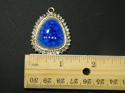 40MM Flat Drop Porcelain & Rhinestone Gold Necklace Pendant -Golden Bezel - Thumbnail 7