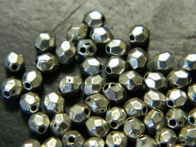 4MM Small Silver Faceted Metal Alloy Spacer Beads - Tiny Silver Toned Metal - Thumbnail 2
