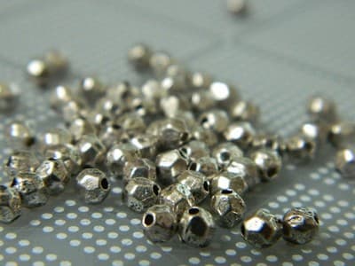 4MM Small Silver Faceted Metal Alloy Spacer Beads - Tiny Silver Toned Metal - Thumbnail 5