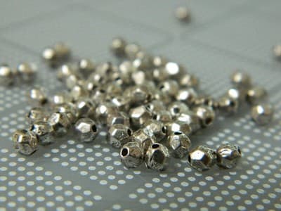 4MM Small Silver Faceted Metal Alloy Spacer Beads - Tiny Silver Toned Metal - Thumbnail 7