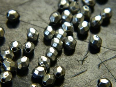 4MM Small Silver Faceted Metal Alloy Spacer Beads - Tiny Silver Toned Metal - Thumbnail 4