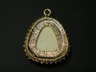 40MM Flat Drop Porcelain & Rhinestone Gold Necklace Pendant -Golden Bezel - Thumbnail 5
