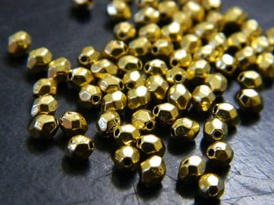 4MM Small Gold Faceted Metal Alloy Spacer Beads - Tiny Golden Toned Metal - Thumbnail 5