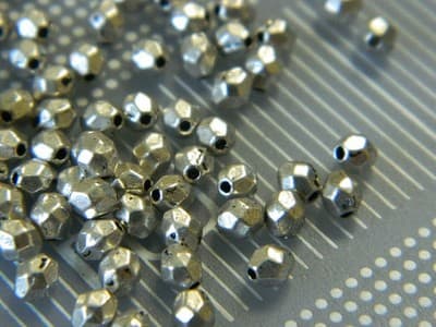 4MM Small Silver Faceted Metal Alloy Spacer Beads - Tiny Silver Toned Metal - Thumbnail 3