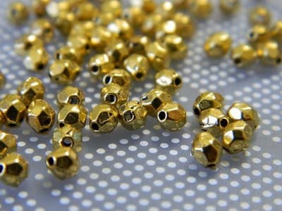 4MM Small Gold Faceted Metal Alloy Spacer Beads - Tiny Golden Toned Metal - Thumbnail 6