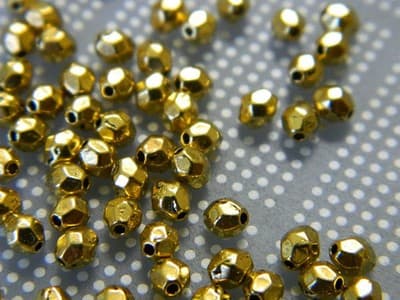 4MM Small Gold Faceted Metal Alloy Spacer Beads - Tiny Golden Toned Metal - Thumbnail 10