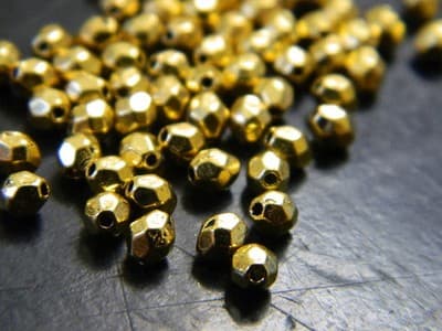 4MM Small Gold Faceted Metal Alloy Spacer Beads - Tiny Golden Toned Metal - Thumbnail 3