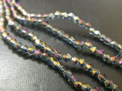 3MM Golden Purple Rainbow Plated Faceted Bicone Glass Bead- Golden Purple - Thumbnail 5