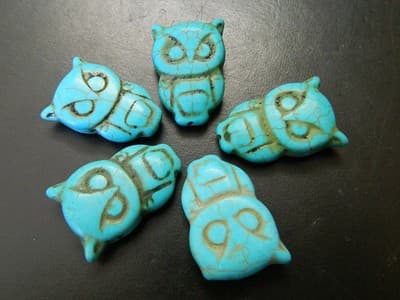 30MM Turquoise Big Synthetic Howlite Owl Beads - Big Owl Beads Turquoise Blue - Image 1