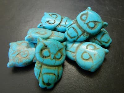 30MM Turquoise Big Synthetic Howlite Owl Beads - Big Owl Beads Turquoise Blue - Thumbnail 4