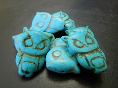 30MM Turquoise Big Synthetic Howlite Owl Beads - Big Owl Beads Turquoise Blue - Thumbnail 2