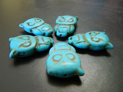 30MM Turquoise Big Synthetic Howlite Owl Beads - Big Owl Beads Turquoise Blue - Thumbnail 3