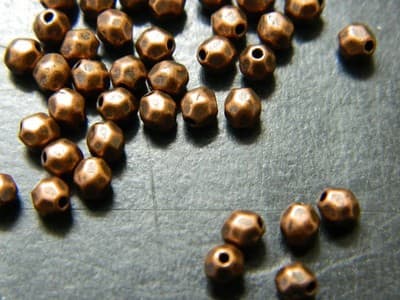 4MM Small Red Copper Faceted Metal Alloy Spacer Beads Tiny Copper Toned Metal - Thumbnail 2