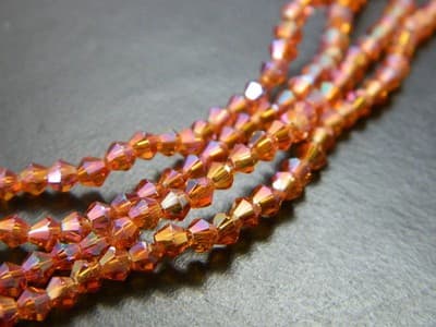 3MM Orange Red Rainbow Plated Faceted Bicone Glass Beads - Orange Red Finish - Thumbnail 2