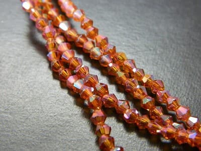 3MM Orange Red Rainbow Plated Faceted Bicone Glass Beads - Orange Red Finish - Thumbnail 3