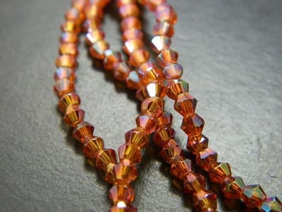 3MM Orange Red Rainbow Plated Faceted Bicone Glass Beads - Orange Red Finish - Thumbnail 5
