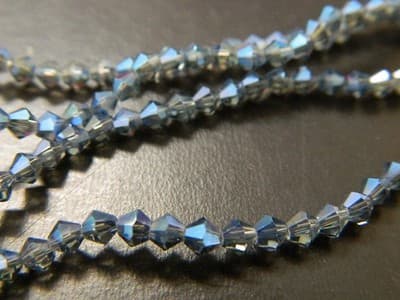 3MM Marine Blue Rainbow Plated Faceted Bicone Glass Beads- Blue Rainbow Finish - Thumbnail 2