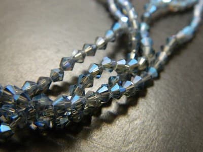 3MM Marine Blue Rainbow Plated Faceted Bicone Glass Beads- Blue Rainbow Finish - Thumbnail 3