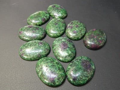 40MM Oval Flat Back Ruby In Zoisite Gemstone Cabochon - Oval Green Zoisite with - Image 1