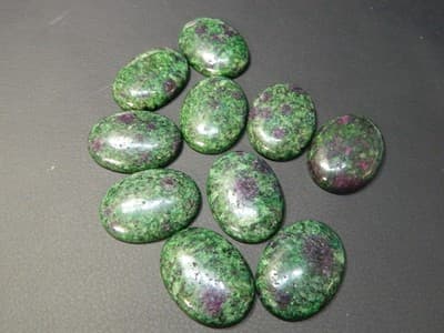 40MM Oval Flat Back Ruby In Zoisite Gemstone Cabochon - Oval Green Zoisite with - Thumbnail 6