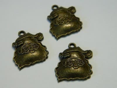 23MM Santa Claus Christmas Bronze Brass Charm Pendants - Bronze Santa Claus - Thumbnail 2