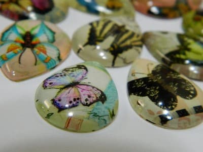 25MM Drop Butterfly Printed Glass Cabochons Mixed Colors & Styles - Teardrop - Thumbnail 2