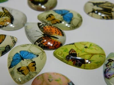 25MM Drop Butterfly Printed Glass Cabochons Mixed Colors & Styles - Teardrop - Image 1