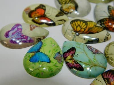 25MM Drop Butterfly Printed Glass Cabochons Mixed Colors & Styles - Teardrop - Thumbnail 3
