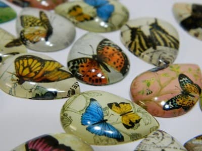 25MM Drop Butterfly Printed Glass Cabochons Mixed Colors & Styles - Teardrop - Thumbnail 5