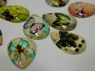 25MM Drop Butterfly Printed Glass Cabochons Mixed Colors & Styles - Teardrop - Thumbnail 6