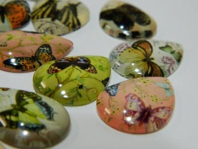 25MM Drop Butterfly Printed Glass Cabochons Mixed Colors & Styles - Teardrop - Thumbnail 8