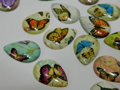 25MM Drop Butterfly Printed Glass Cabochons Mixed Colors & Styles - Teardrop - Thumbnail 4