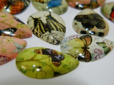 25MM Drop Butterfly Printed Glass Cabochons Mixed Colors & Styles - Teardrop - Thumbnail 9