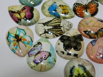 25MM Drop Butterfly Printed Glass Cabochons Mixed Colors & Styles - Teardrop - Thumbnail 7