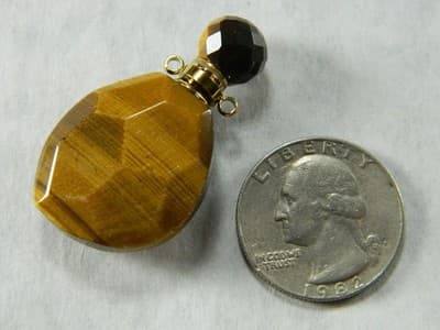 39MM Tiger Eye Openable Perfume Bottle - Brown Tigers Eye Bottle & Gold - Thumbnail 5
