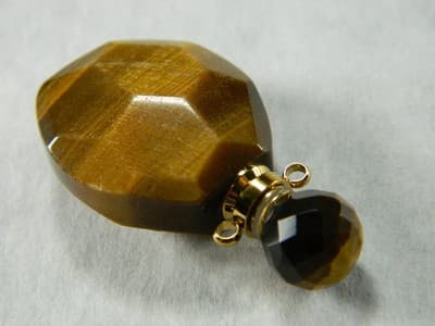 39MM Tiger Eye Openable Perfume Bottle - Brown Tigers Eye Bottle & Gold - Thumbnail 4