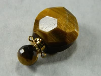 39MM Tiger Eye Openable Perfume Bottle - Brown Tigers Eye Bottle & Gold - Thumbnail 2