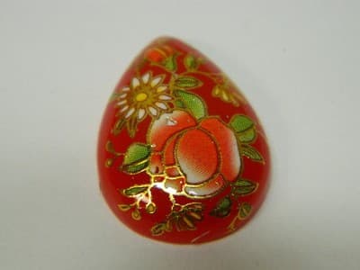 25x18MM Printed Red Glass Cabochons -3 Vintage Style Floral Flat Drop Glass Cabs - Thumbnail 6