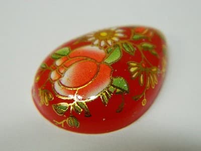25x18MM Printed Red Glass Cabochons -3 Vintage Style Floral Flat Drop Glass Cabs - Thumbnail 8