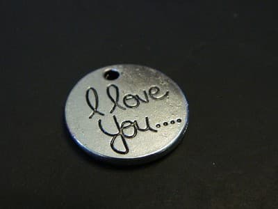 20MM "I Love You" Silver Disk Round Charm Findings - Personalized "I Love You" - Thumbnail 2