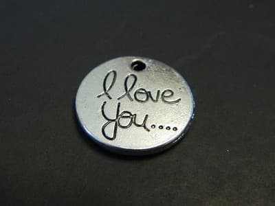 20MM "I Love You" Silver Disk Round Charm Findings - Personalized "I Love You" - Image 1