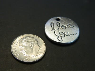 20MM "I Love You" Silver Disk Round Charm Findings - Personalized "I Love You" - Thumbnail 5