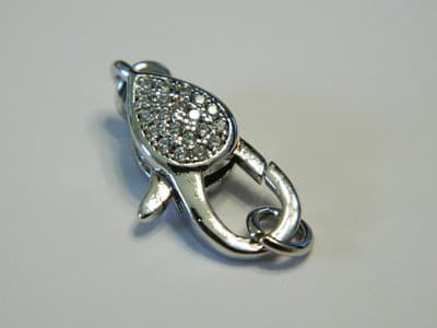 20MM Brass Platinum / Silver Tone Pave Grade AAA Cubic Zirconia Lobster Claw - Thumbnail 2