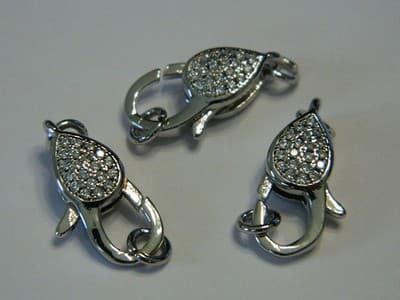 20MM Brass Platinum / Silver Tone Pave Grade AAA Cubic Zirconia Lobster Claw - Image 1