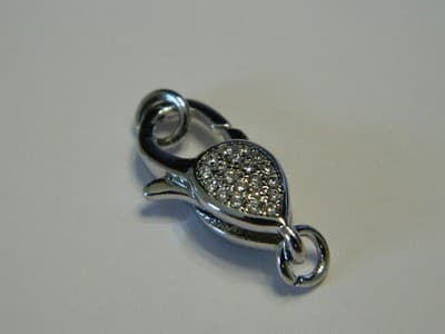 20MM Brass Platinum / Silver Tone Pave Grade AAA Cubic Zirconia Lobster Claw - Thumbnail 4