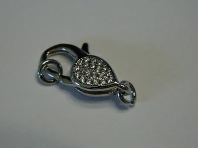 20MM Brass Platinum / Silver Tone Pave Grade AAA Cubic Zirconia Lobster Claw - Thumbnail 5